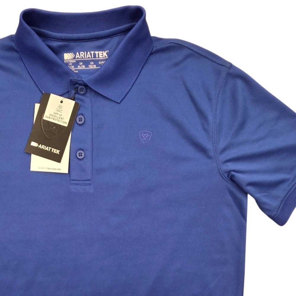 NWT Ariat TEK Short Sleeve Performance Polo Shirt Blue Boys XL 18